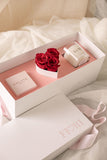 BOX89 - CAJA LUXERIE (cadenita de Odette, vela aromática LUM y arreglo de 3 rosas)